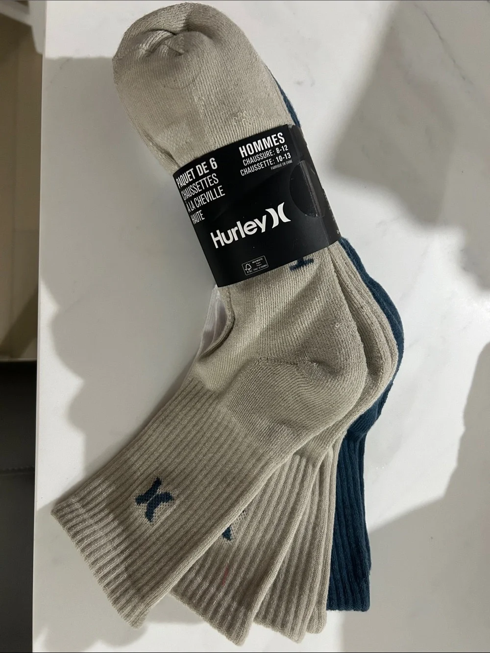 Hurley Men’s Crew Socks - Beige and Teal Pack